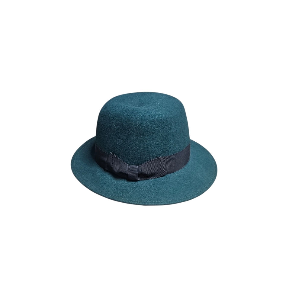 Vintage 1960s–70s Teal Felt Fedora Trilby Hat | IMPORTNA | Wool Felt | Deadstock - Picture 5 of 8